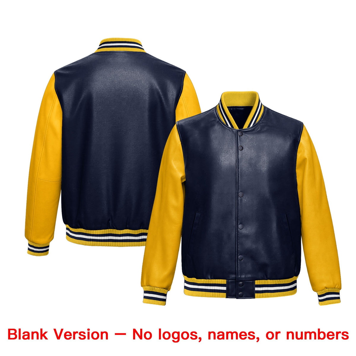 Custom Navy Yellow Orange Raglan Sleeves Full-Snap Varsity Faux Leather Letterman Jacket| KXKSHOP