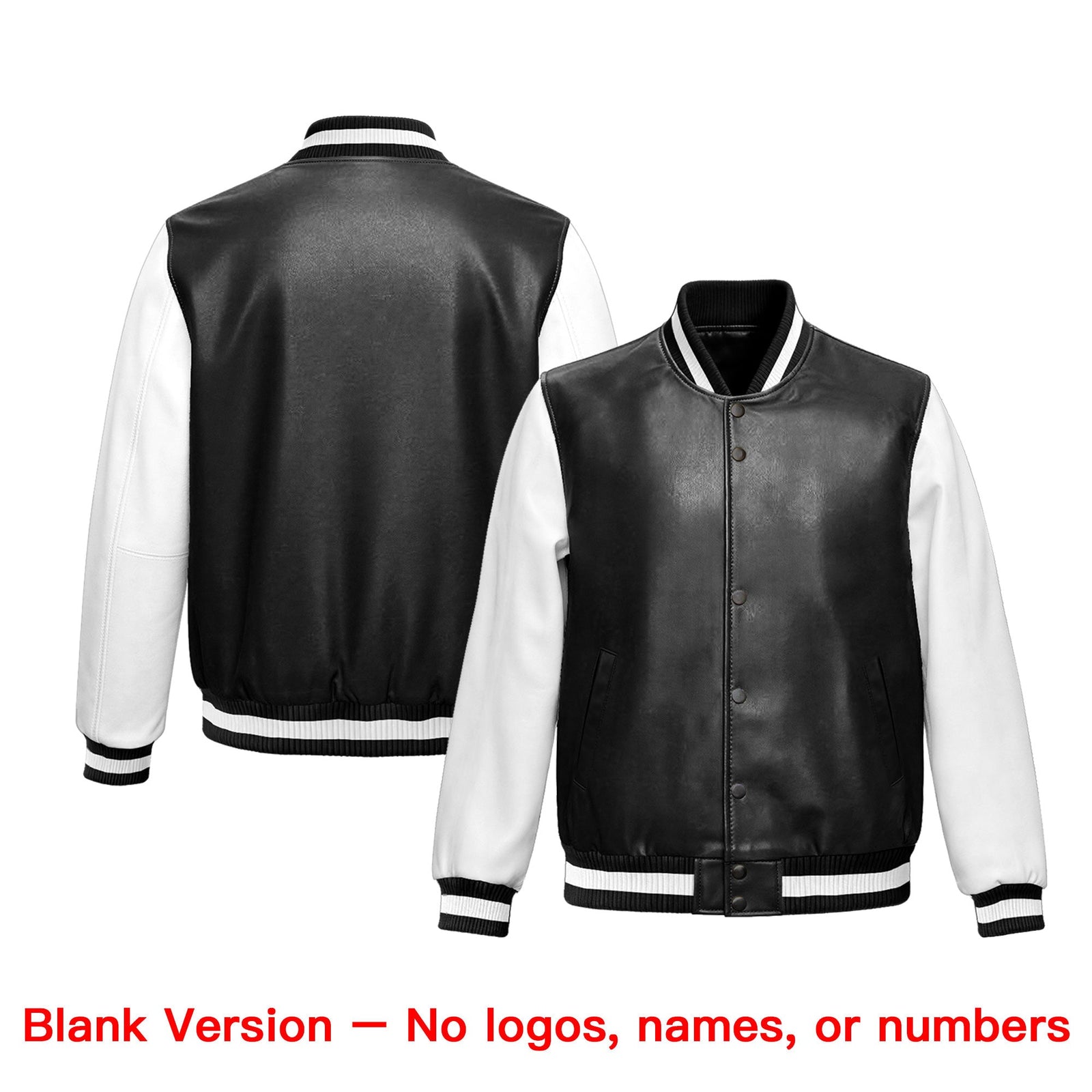 Custom Black White Raglan Sleeves Full-Snap Varsity Faux Leather Letterman Jacket| KXKSHOP