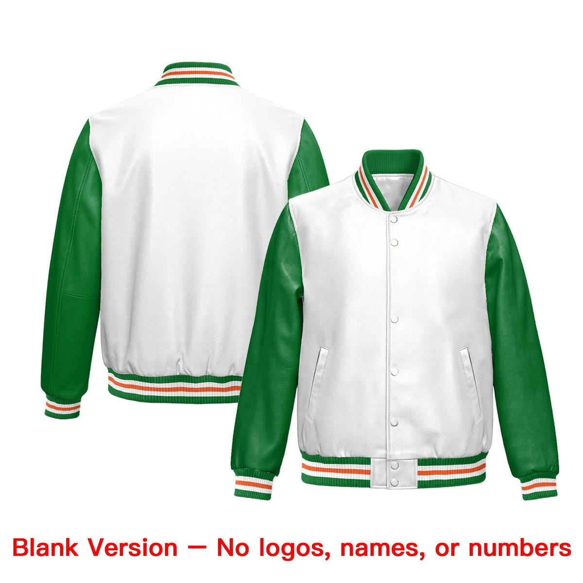 Custom White Kelly Green Raglan Sleeves Full-Snap Varsity Faux Leather Letterman Jacket| KXKSHOP