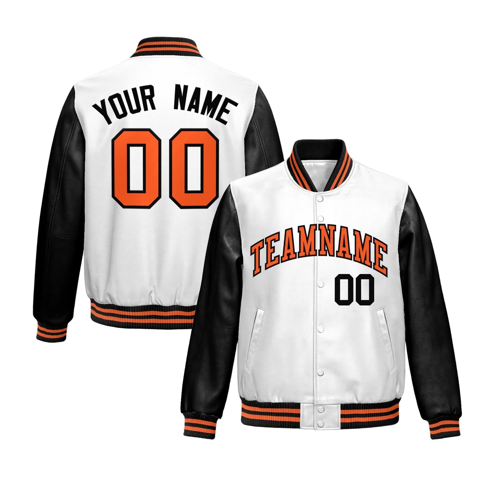 Custom White Black Raglan Sleeves Full-Snap Varsity Faux Leather Letterman Jacket| KXKSHOP