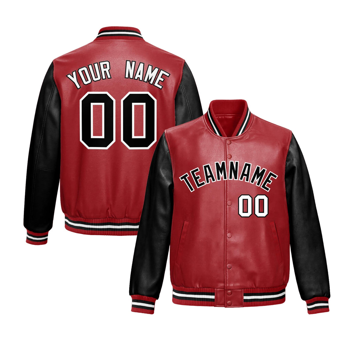 Custom Red Black Raglan Sleeves Full-Snap Varsity Faux Leather Letterman Jacket| KXKSHOP