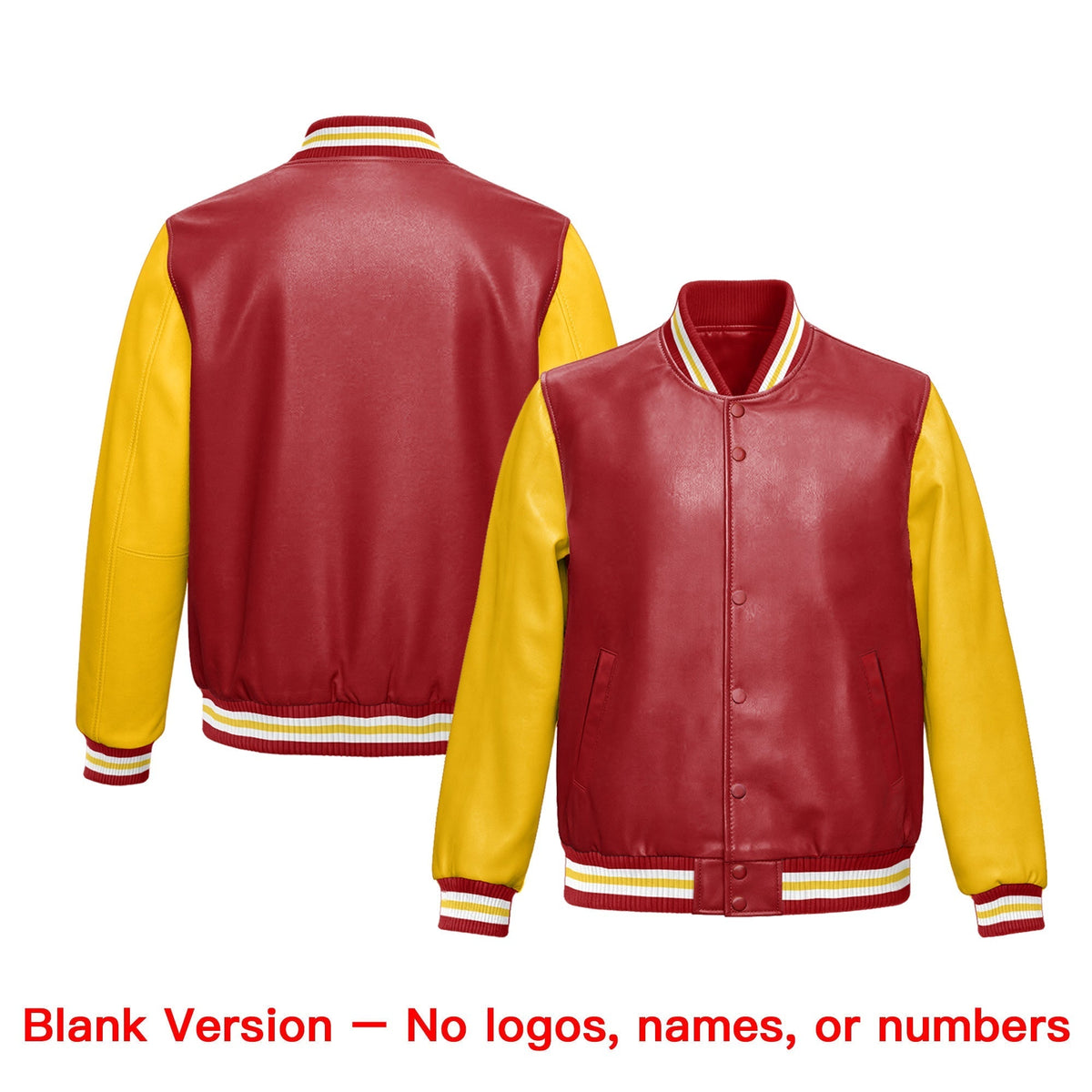 Custom Red Yellow Raglan Sleeves Full-Snap Varsity Faux Leather Letterman Jacket| KXKSHOP