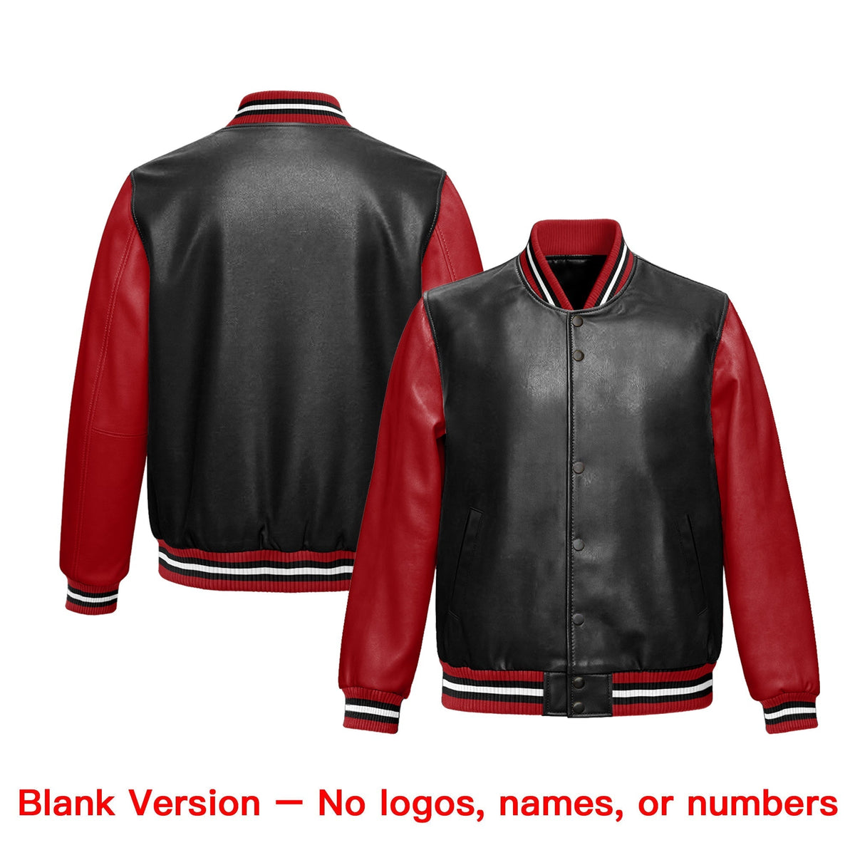 Custom Black Red Raglan Sleeves Full-Snap Varsity Faux Leather Letterman Jacket| KXKSHOP