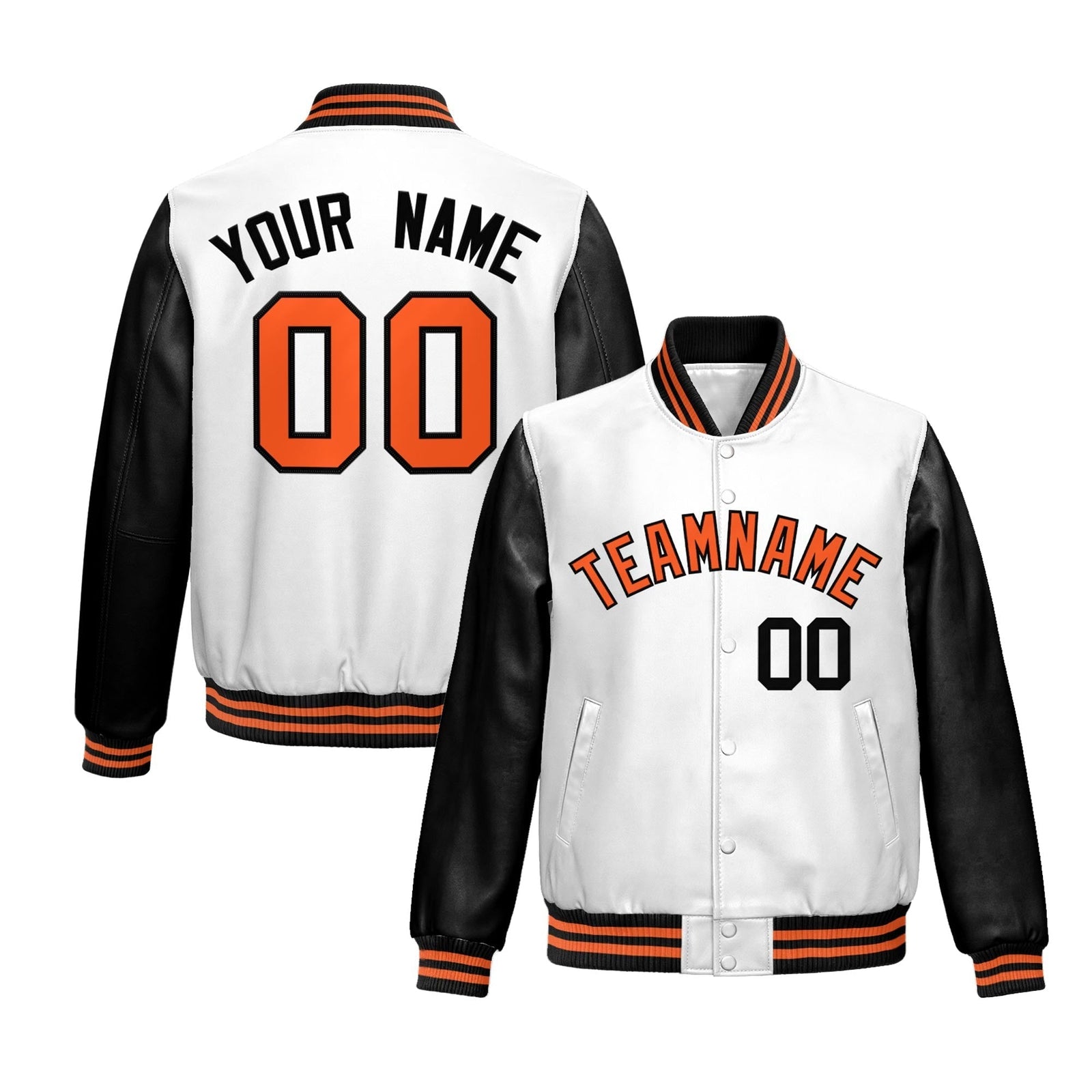 Custom White Black Raglan Sleeves Full-Snap Varsity Faux Leather Letterman Jacket| KXKSHOP