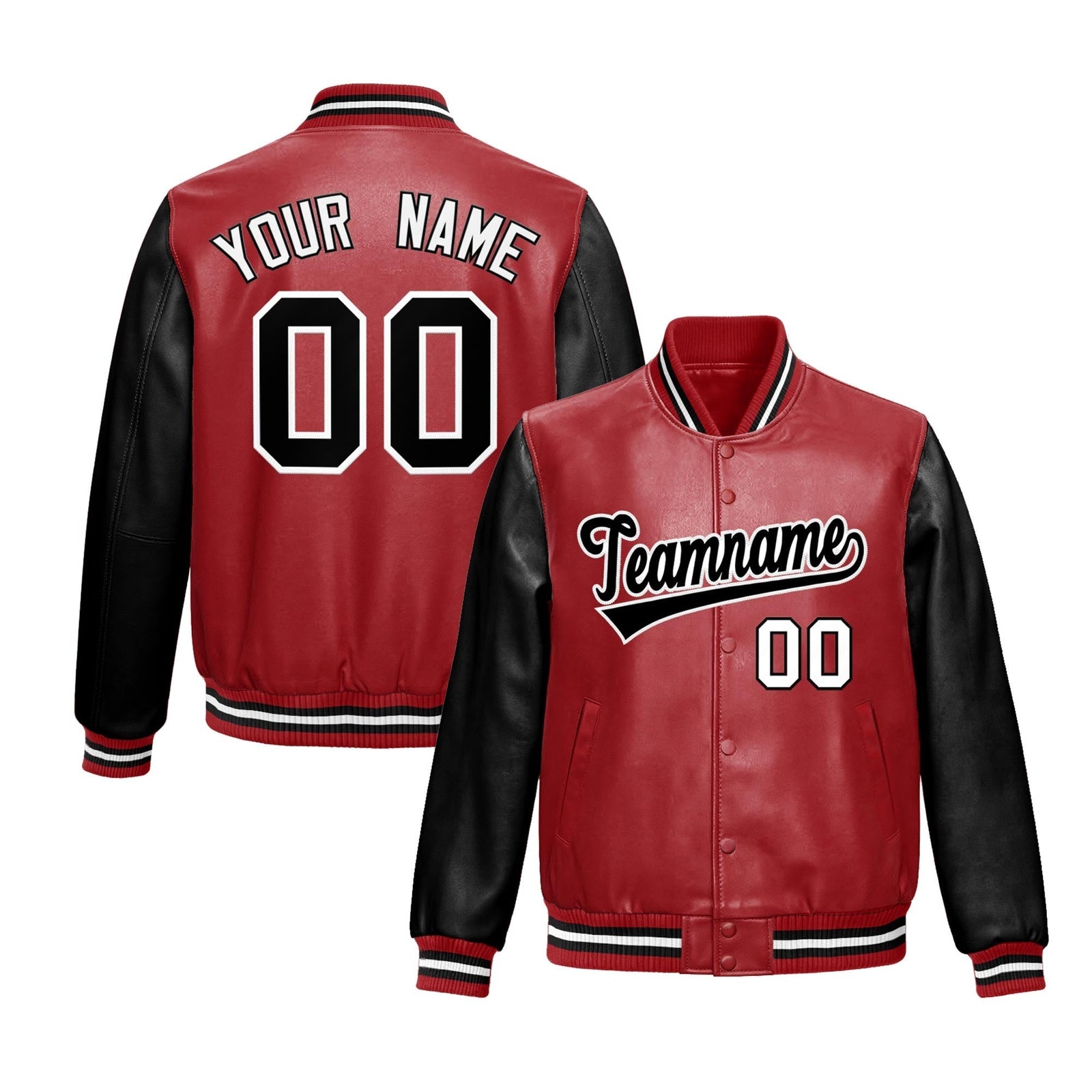 Custom Red Black Raglan Sleeves Full-Snap Varsity Faux Leather Letterman Jacket| KXKSHOP