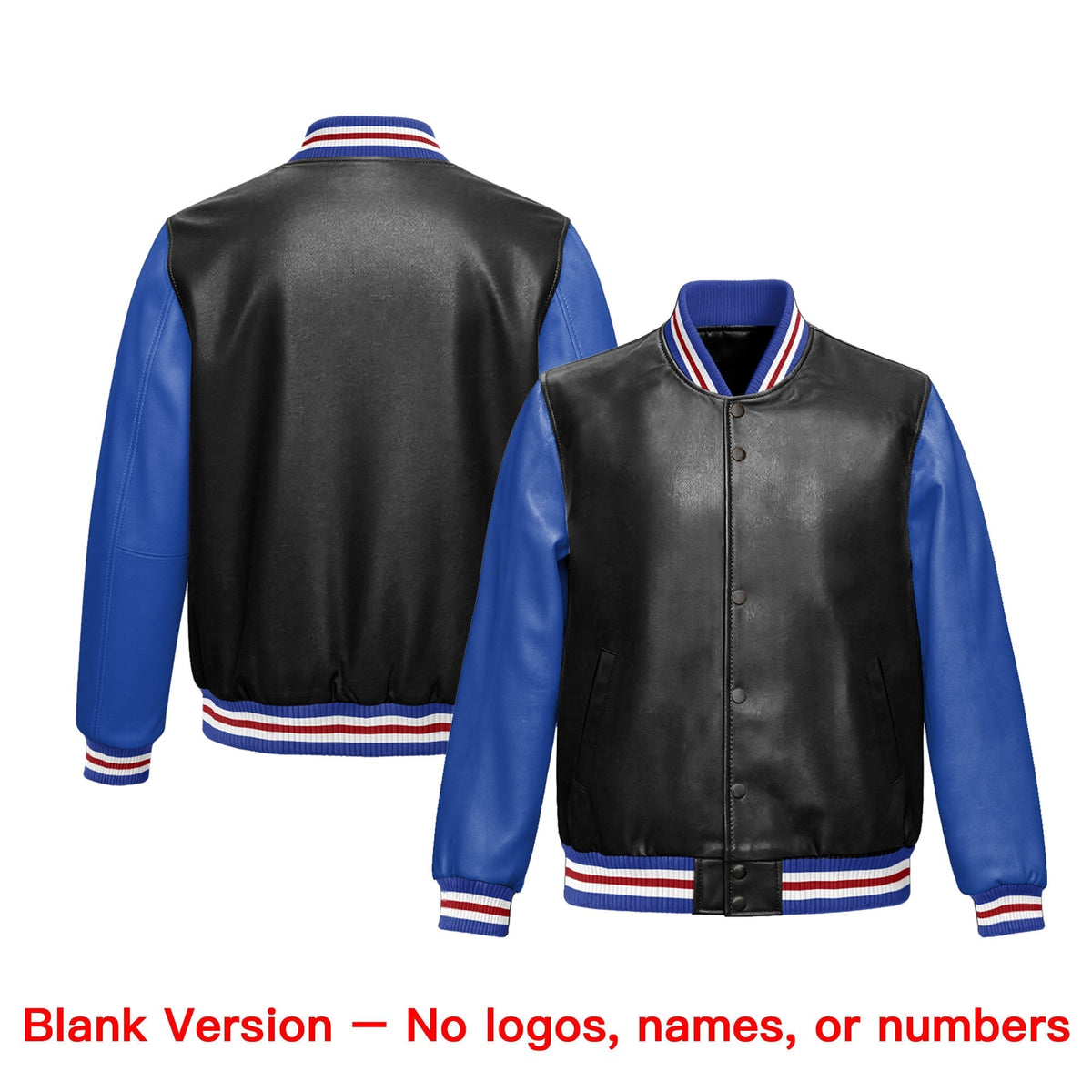 Custom Black Royal Blue Red Raglan Sleeves Full-Snap Varsity Faux Leather Letterman Jacket| KXKSHOP