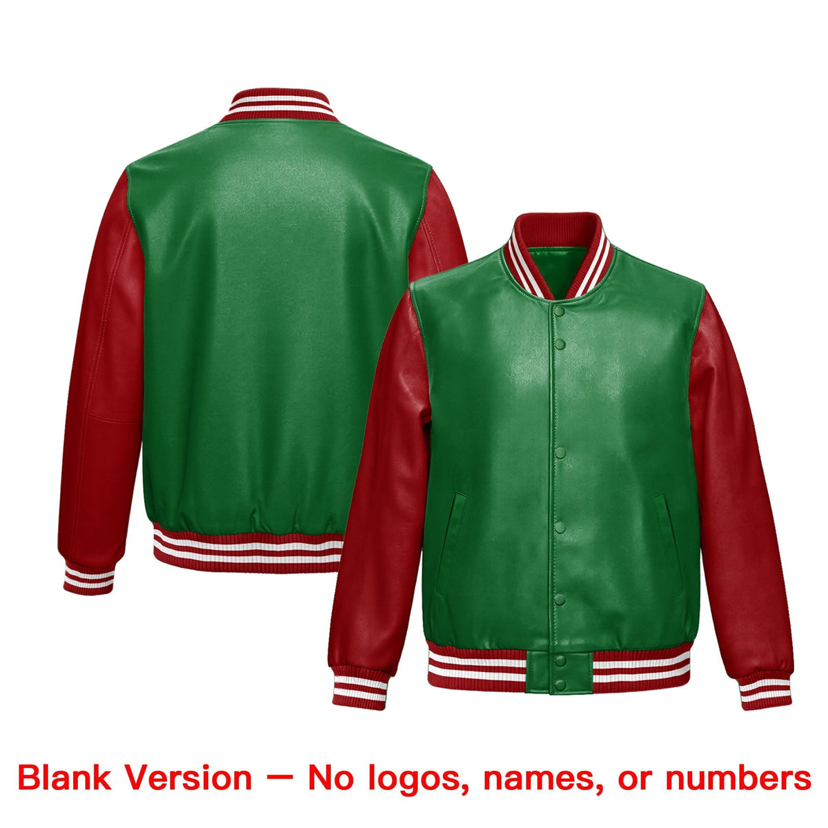 Custom Kelly Green Red Raglan Sleeves Full-Snap Varsity Faux Leather Letterman Jacket| KXKSHOP