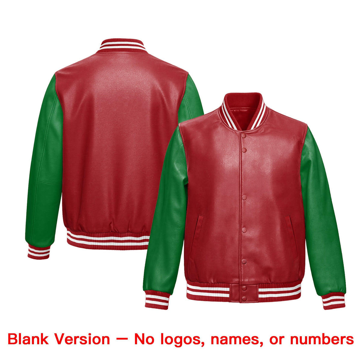 Custom Kelly Green Red Raglan Sleeves Full-Snap Faux Leather Letterman Jacket| KXKSHOP
