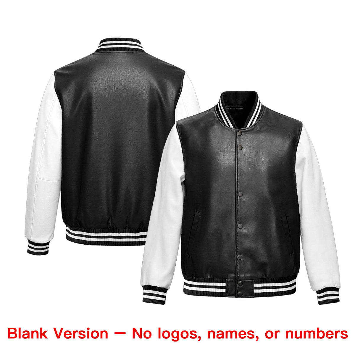 Custom Black White Raglan Sleeves Full-Snap Faux Leather Letterman Jacket| KXKSHOP