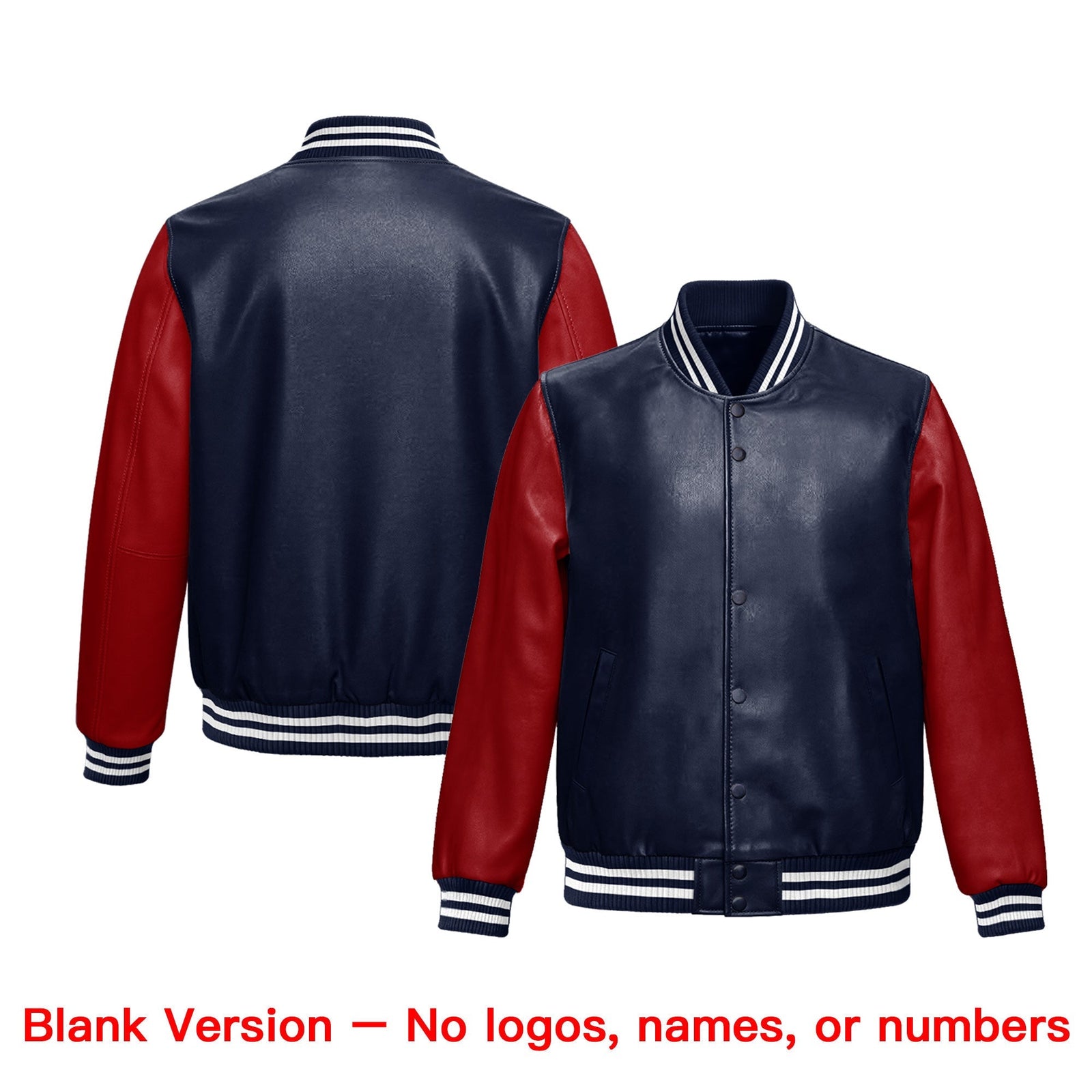 Custom Navy White Raglan Sleeves Full-Snap Faux Leather Letterman Jacket| KXKSHOP