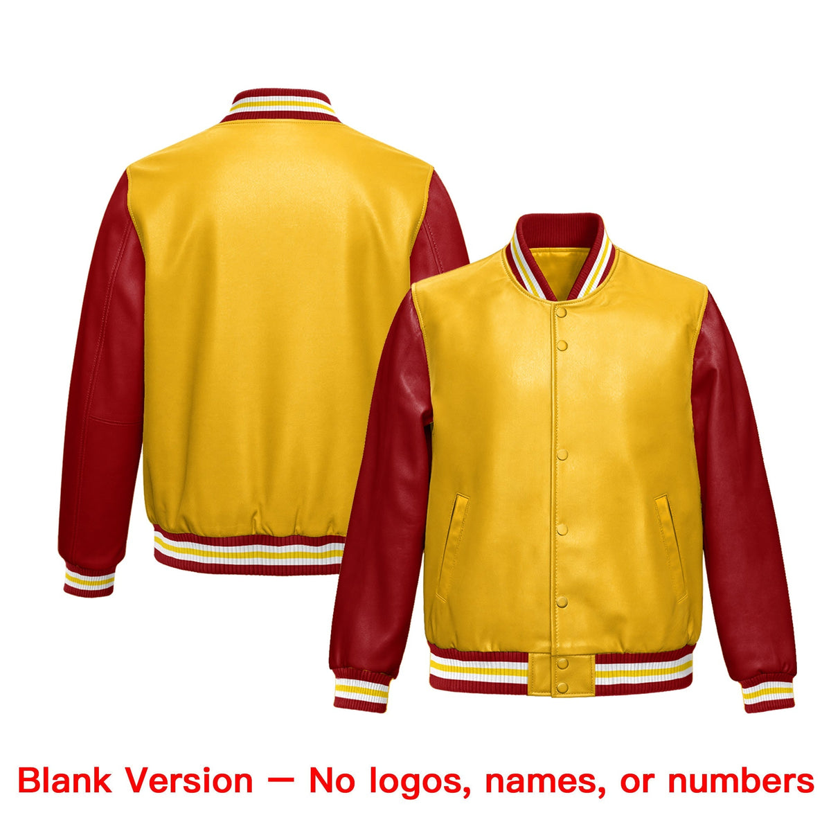 Custom Yellow Red Raglan Sleeves Full-Snap Faux Leather Letterman Jacket| KXKSHOP