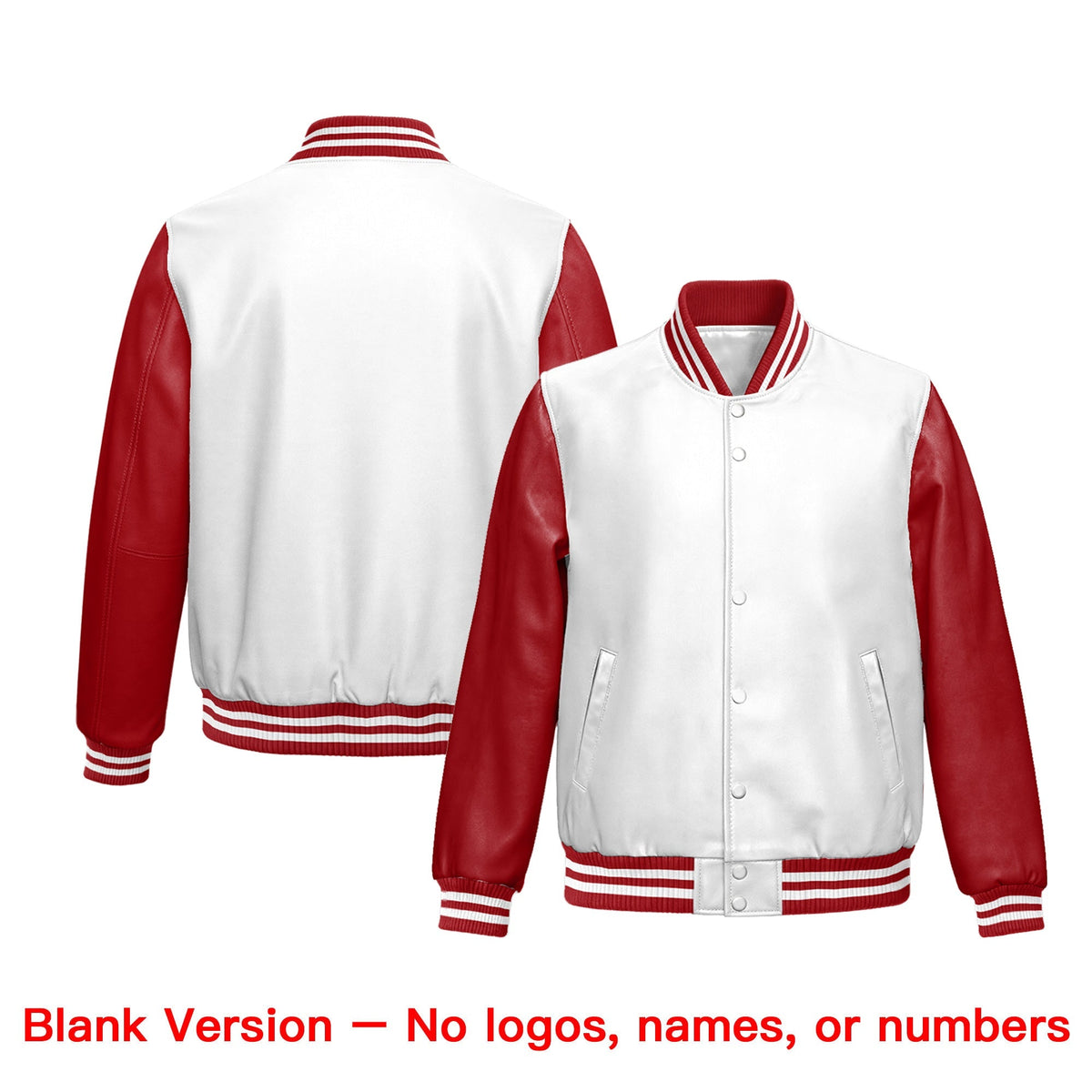Custom Red White Raglan Sleeves Full-Snap Faux Leather Letterman Jacket| KXKSHOP