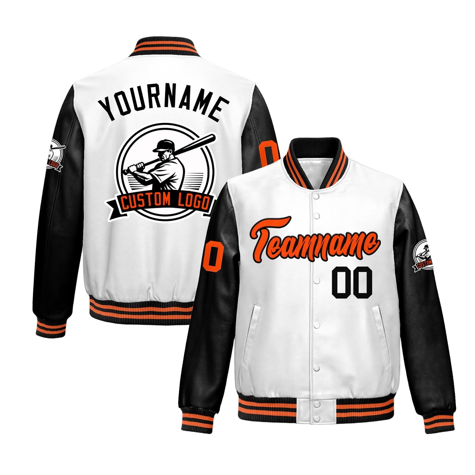 Custom Black White Raglan Sleeves Full-Snap Faux Leather Letterman Jacket| KXKSHOP