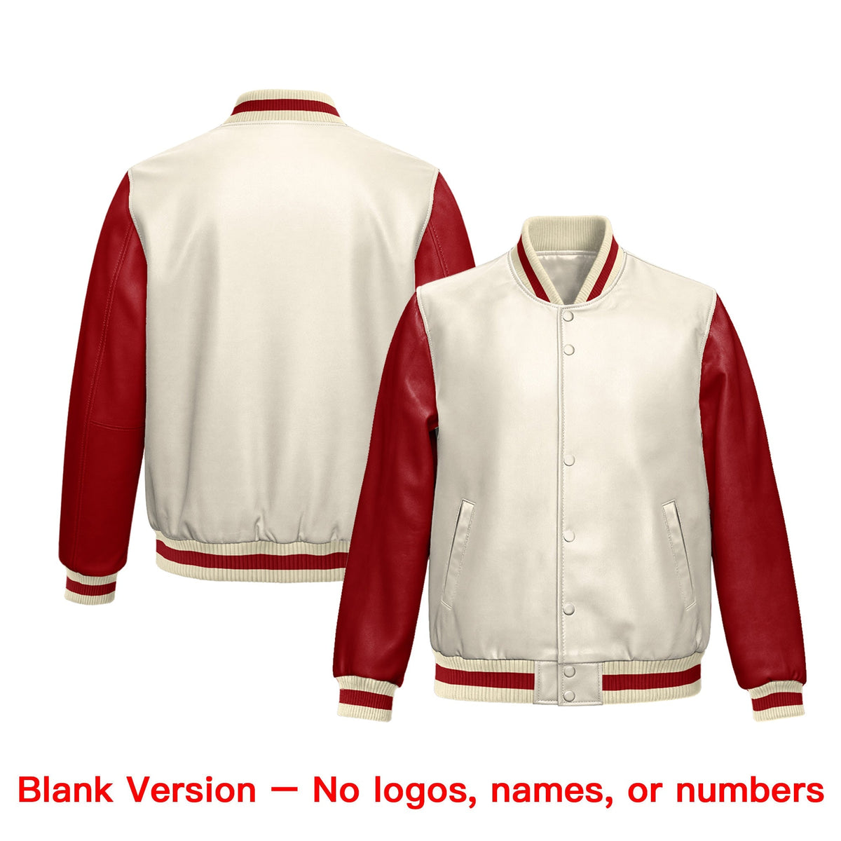 Custom Cream Red Raglan Sleeves Full-Snap Faux Leather Letterman Jacket| KXKSHOP