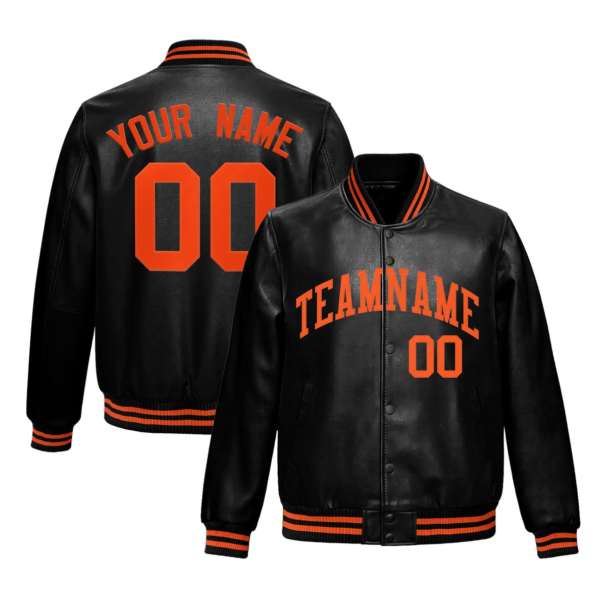 Custom Black Orange Full-Snap Varsity Faux Leather Letterman Jacket| KXKSHOP