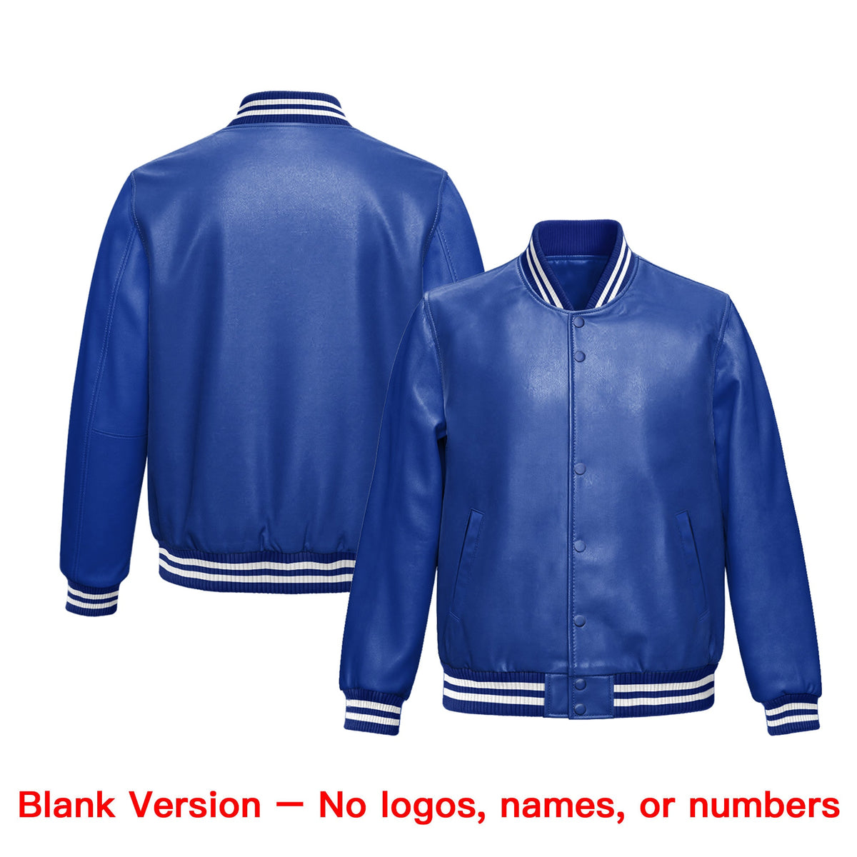 Custom Royal Blue White Full-Snap Varsity Faux Leather Letterman Jacket| KXKSHOP