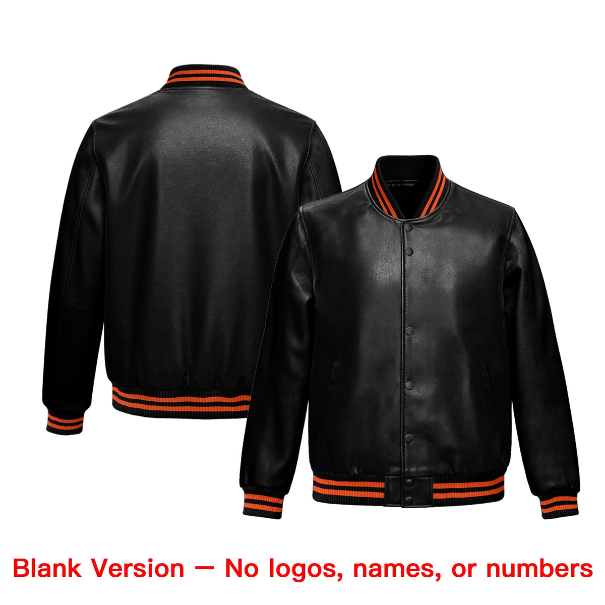 Custom Black Orange Full-Snap Varsity Faux Leather Letterman Jacket| KXKSHOP