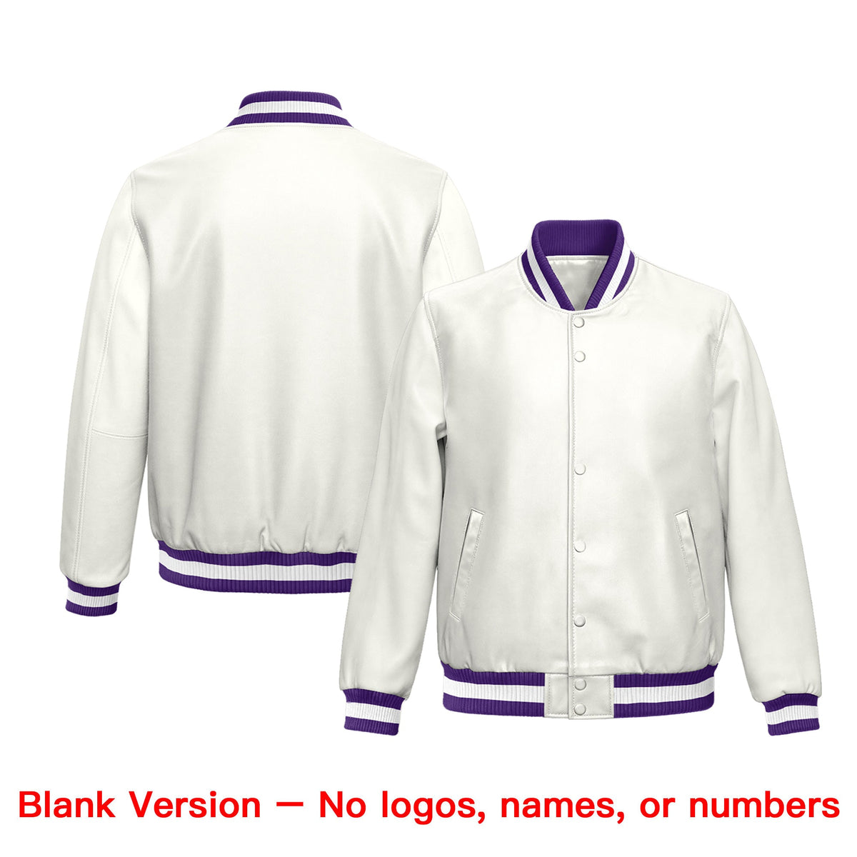 Custom Purple White Full-Snap Varsity Faux Leather Letterman Jacket| KXKSHOP