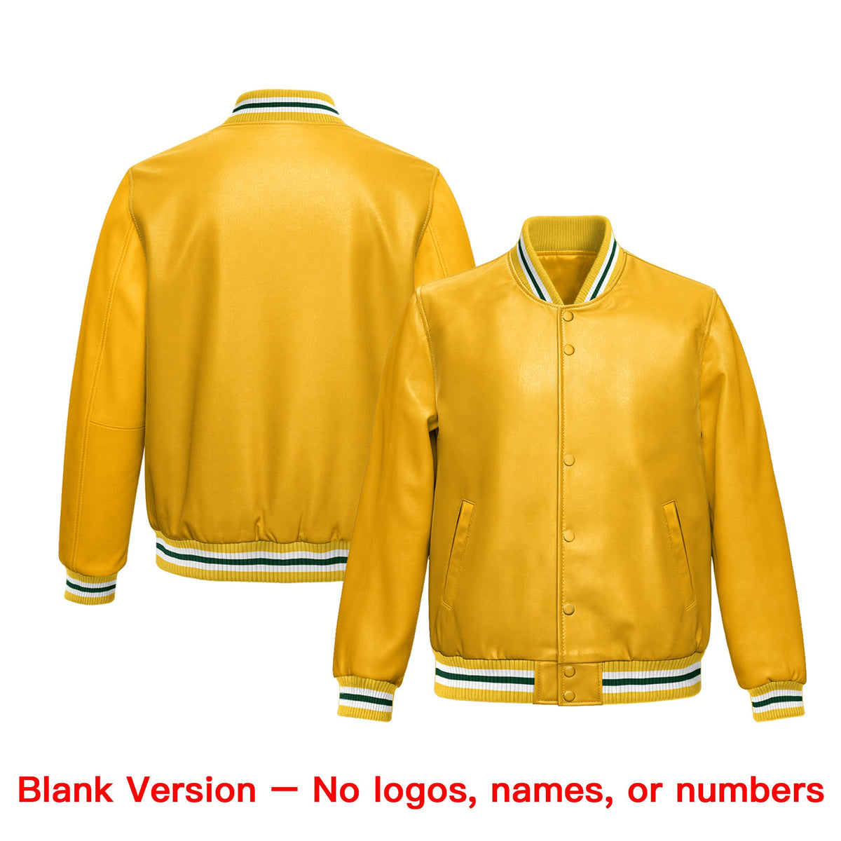 Custom Yellow Dark Green Full-Snap Varsity Faux Leather Letterman Jacket| KXKSHOP