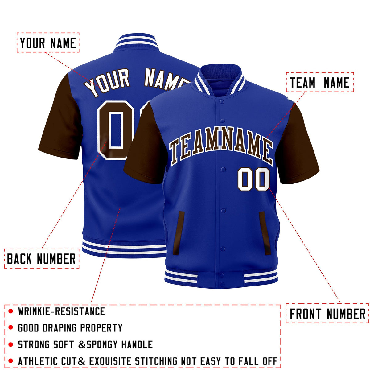 Custom Brown Royal Blue White Full-Snap Classic Style Jacket| KXKSHOP