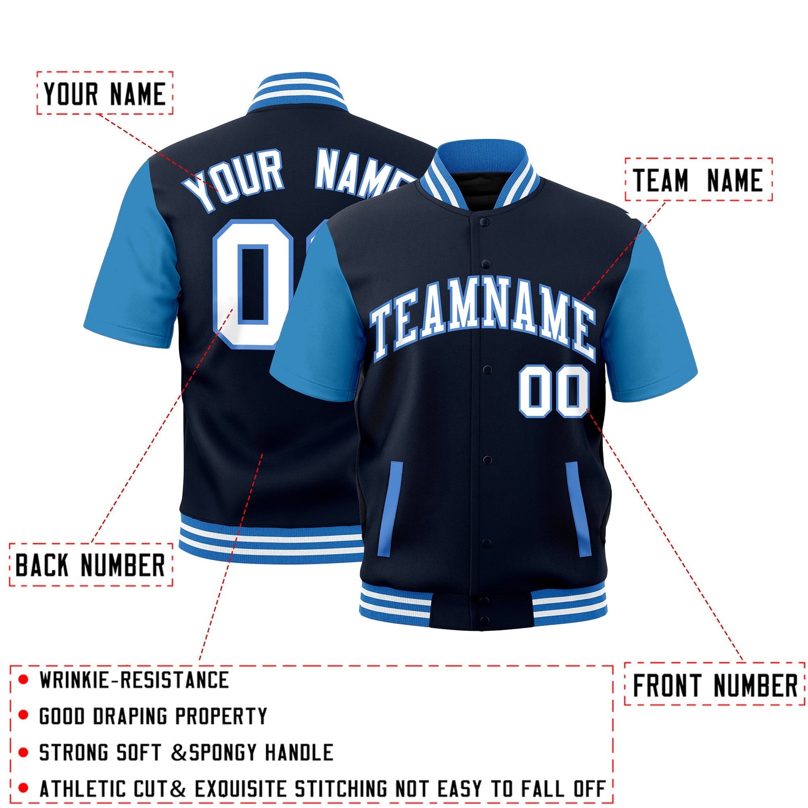 Custom Powder Blue White Full-Snap Classic Style Jacket| KXKSHOP