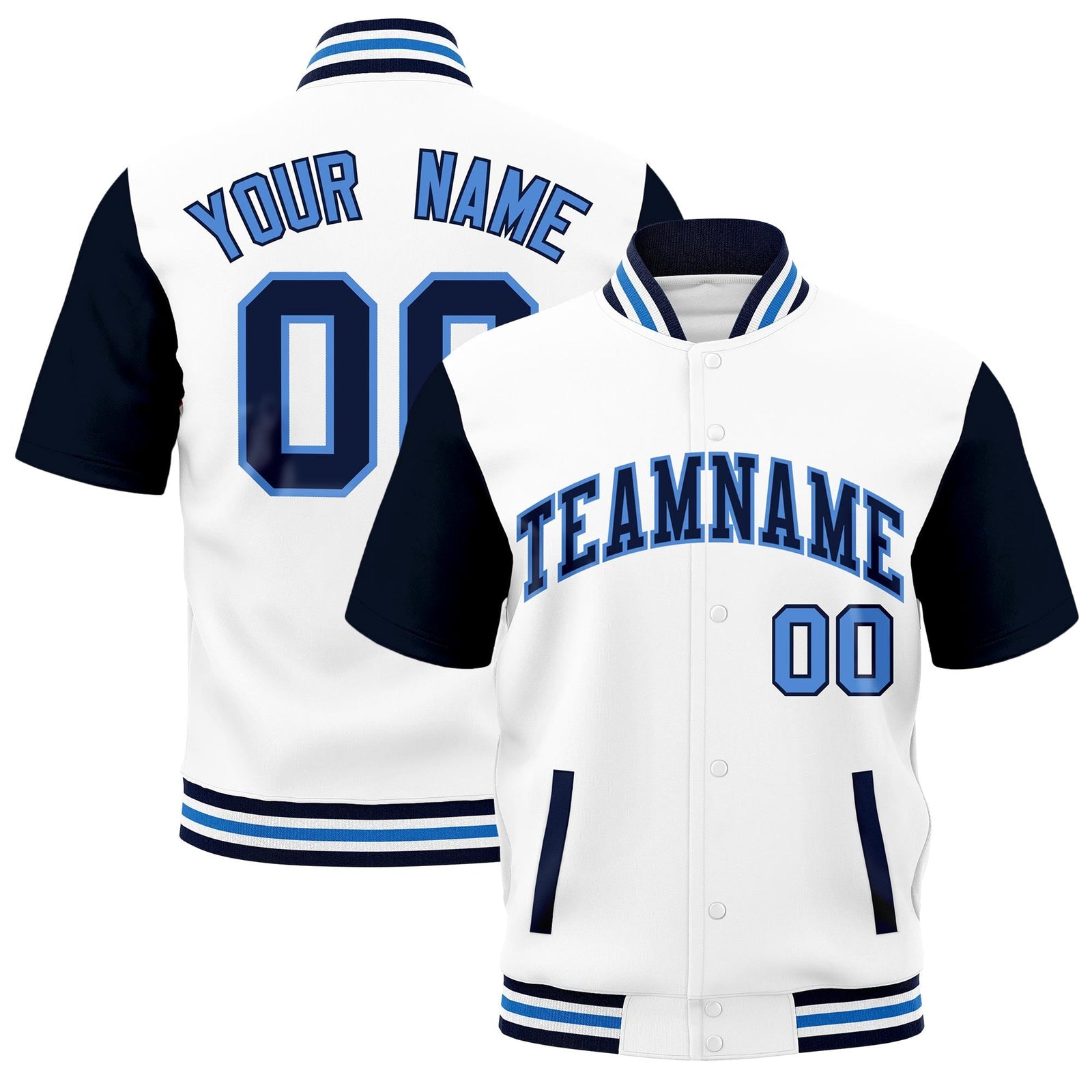 Custom Navy White Powder Blue Full-Snap Classic Style Jacket| KXKSHOP