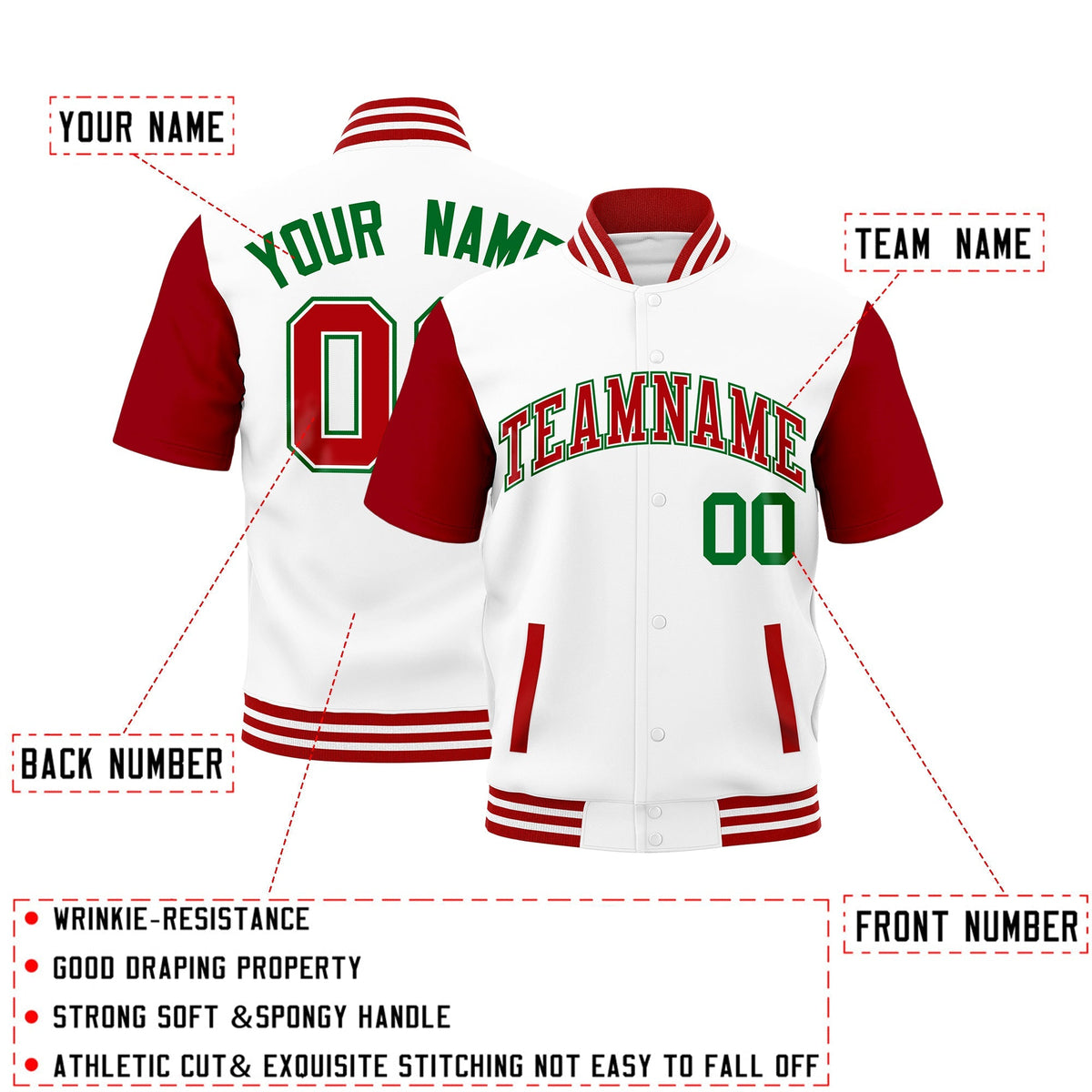 Custom Red White Full-Snap Classic Style Jacket| KXKSHOP