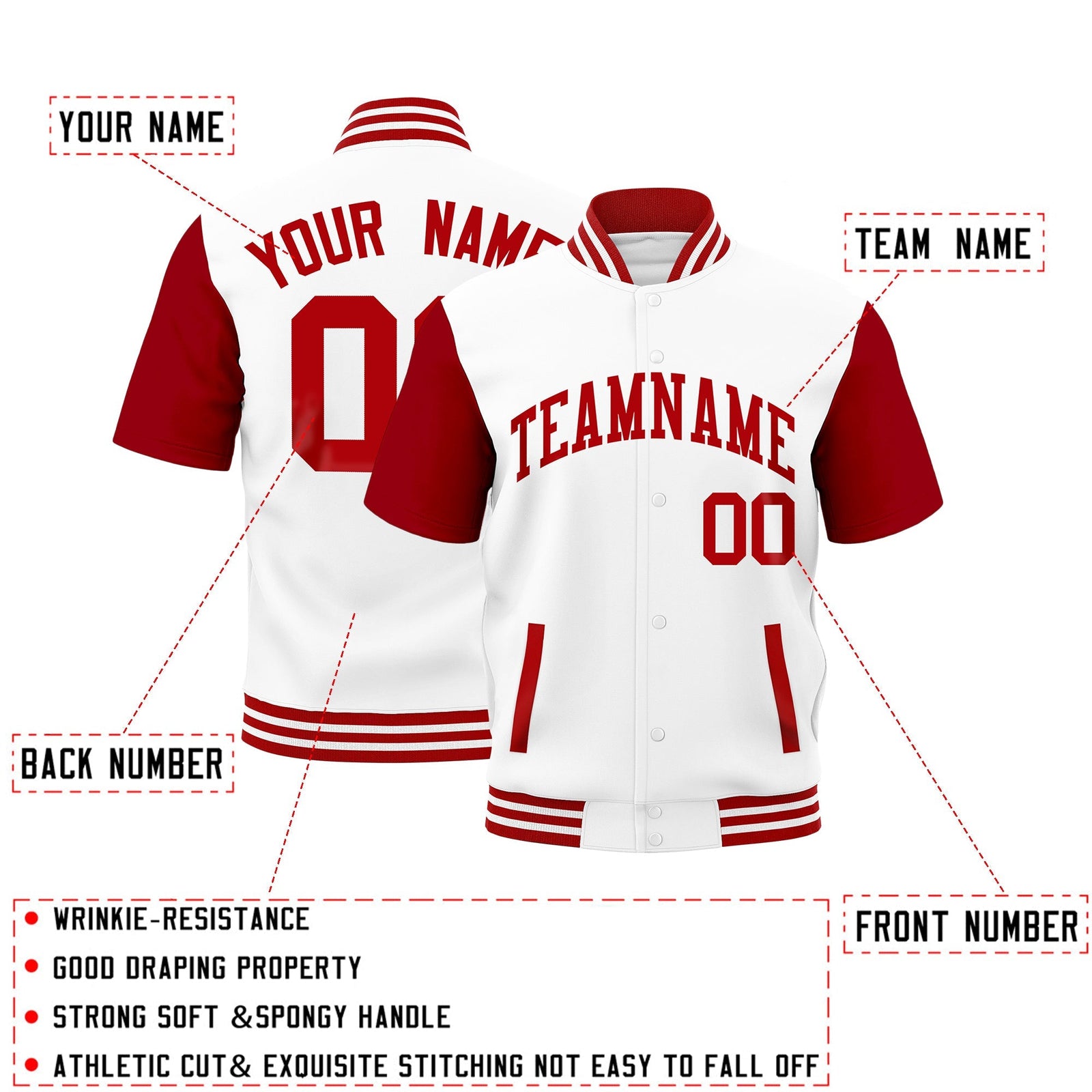 Custom Red White Full-Snap Classic Style Jacket| KXKSHOP