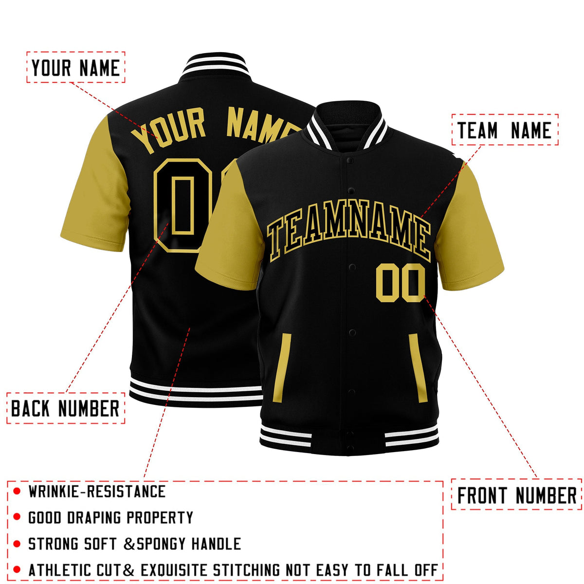 Custom Old Gold Black White Full-Snap Classic Style Jacket| KXKSHOP