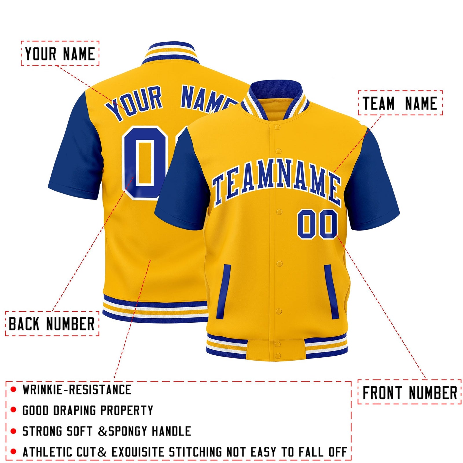 Custom Royal Blue White Gold Full-Snap Classic Style Jacket| KXKSHOP