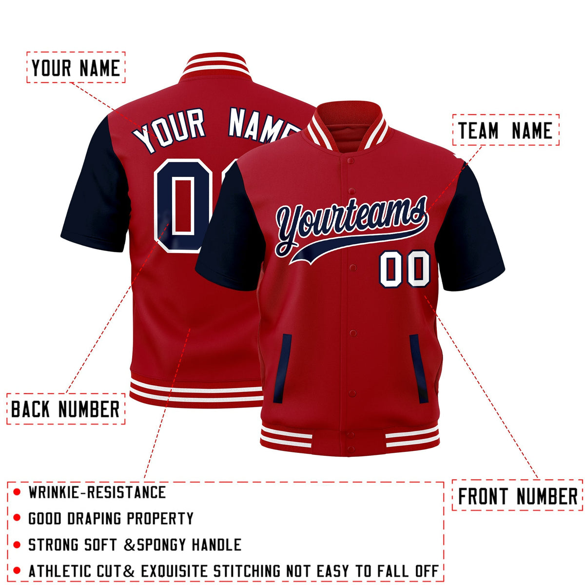 Custom Red Black Full-Snap Classic Style Jacket| KXKSHOP