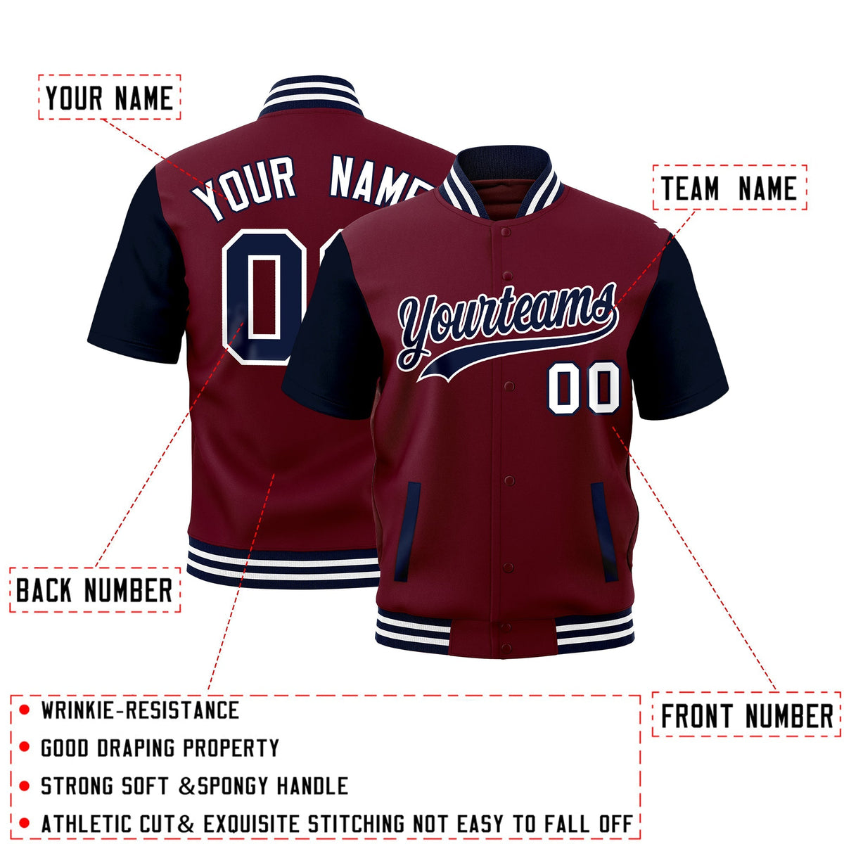 Custom Navy White Full-Snap Classic Style Jacket| KXKSHOP