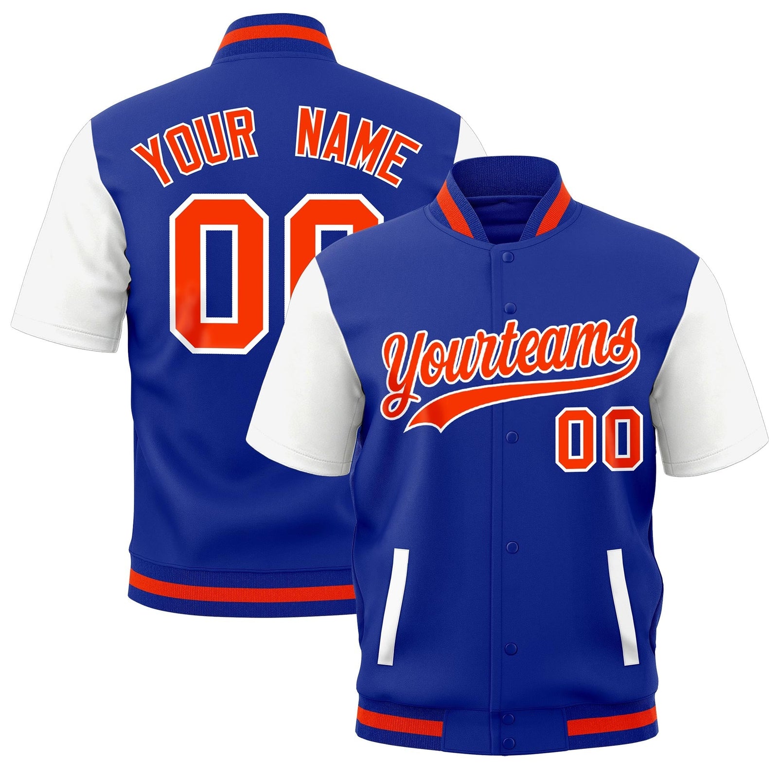 Custom White Royal Blue Orange Full-Snap Classic Style Jacket| KXKSHOP