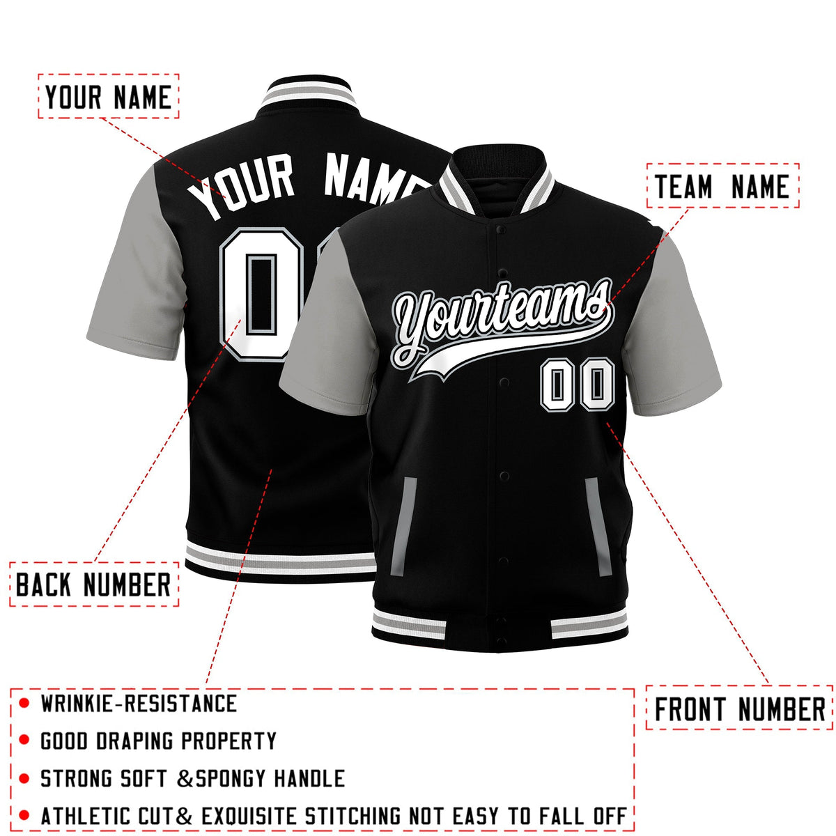 Custom Gray Black White Full-Snap Classic Style Jacket| KXKSHOP