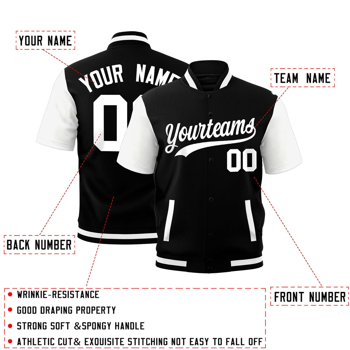 Custom White Black Full-Snap Classic Style Jacket| KXKSHOP