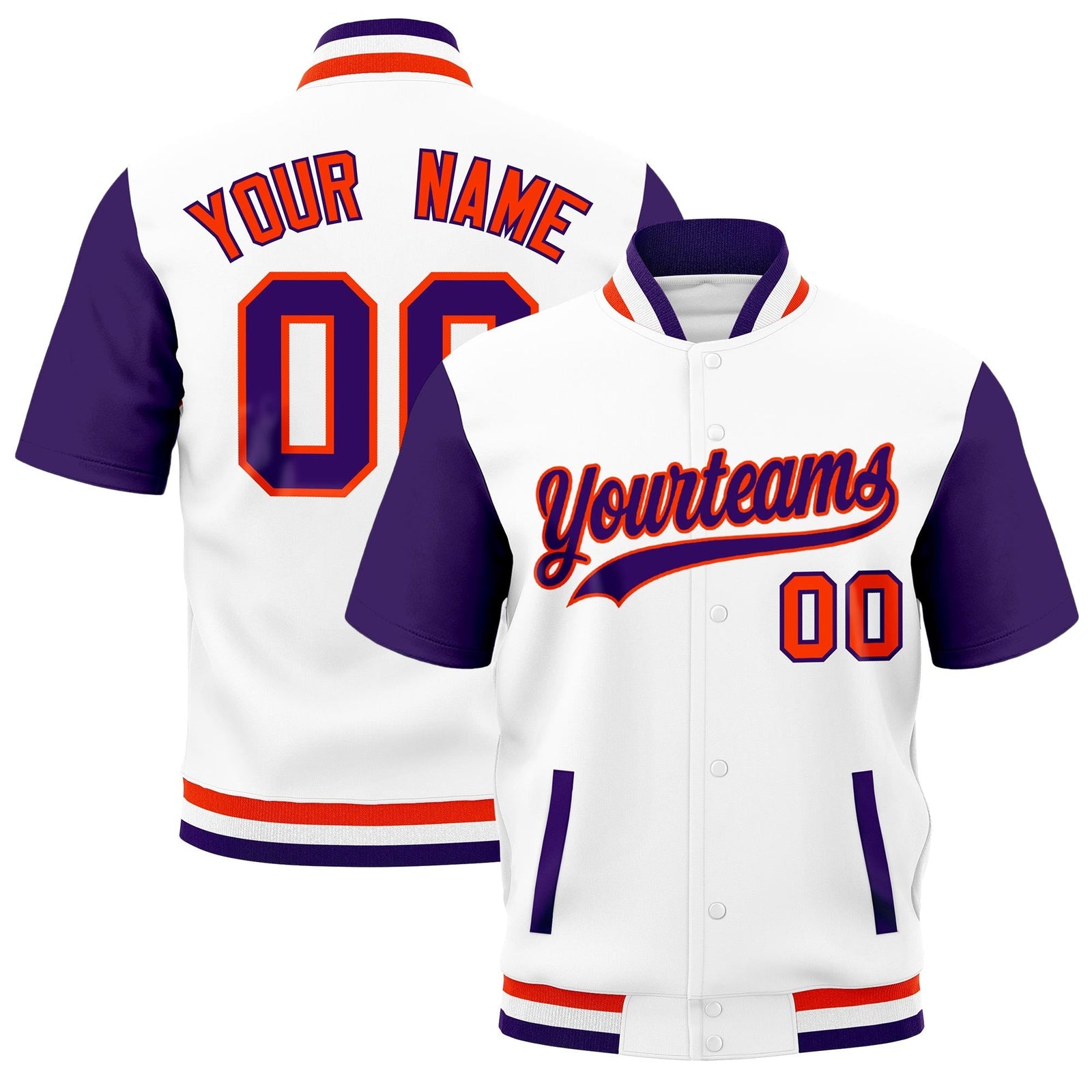 Custom Purple Orange White Full-Snap Classic Style Jacket| KXKSHOP