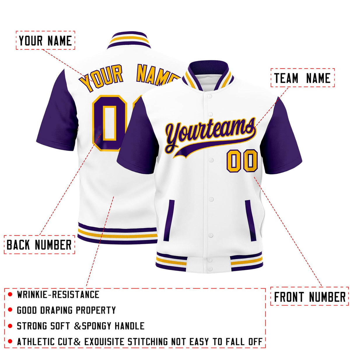 Custom Purple White Gold Full-Snap Classic Style Jacket| KXKSHOP