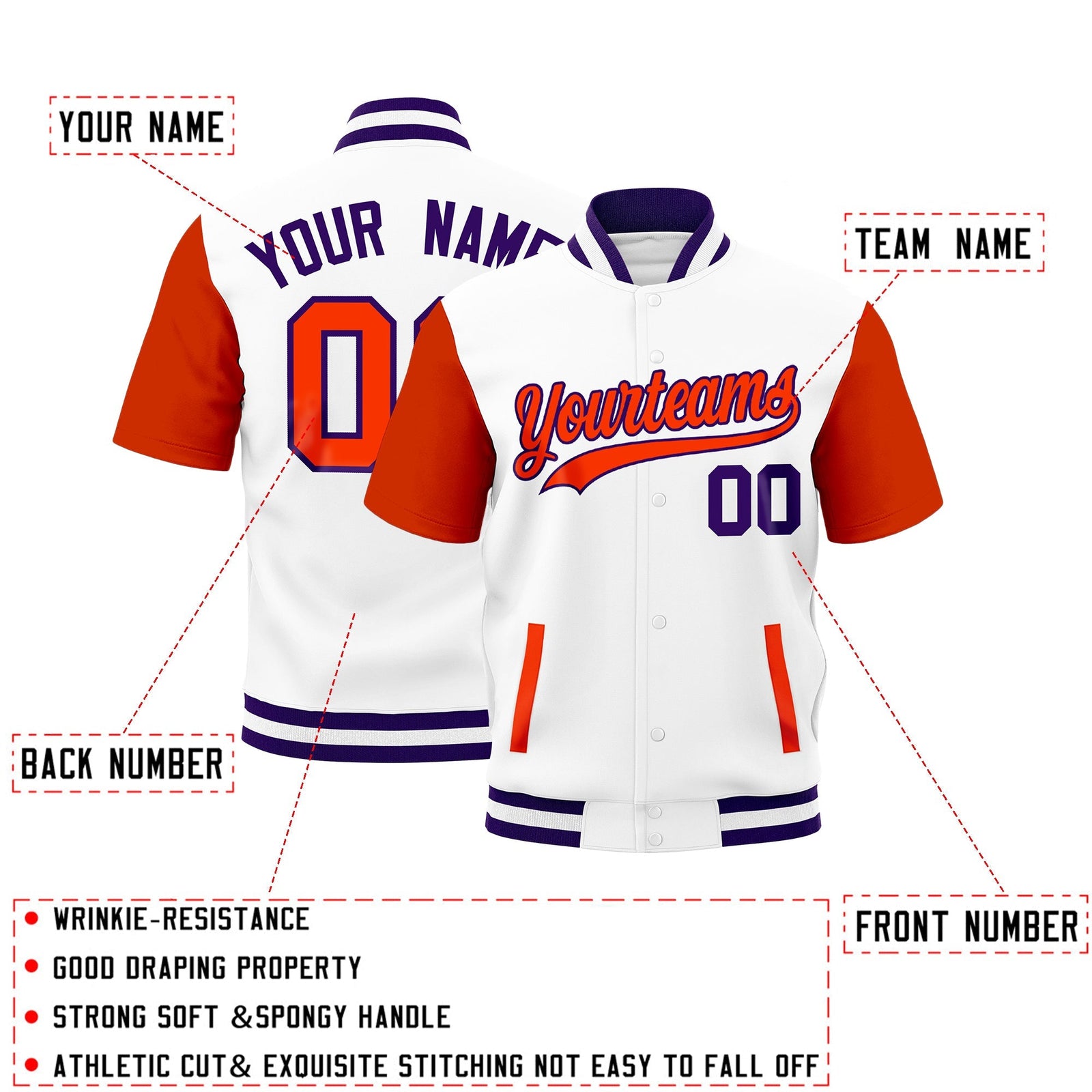 Custom Orange Purple White Full-Snap Classic Style Jacket| KXKSHOP