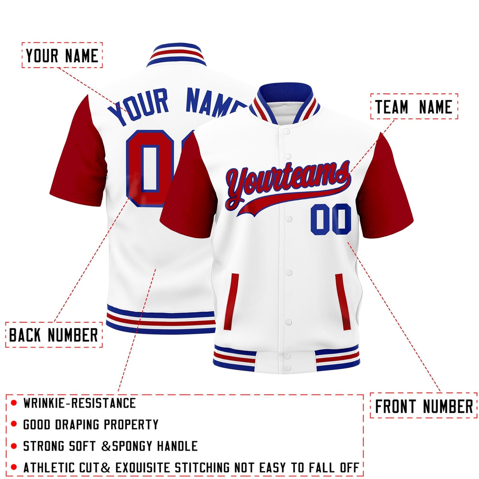 Custom Red Royal Blue White Full-Snap Classic Style Jacket| KXKSHOP