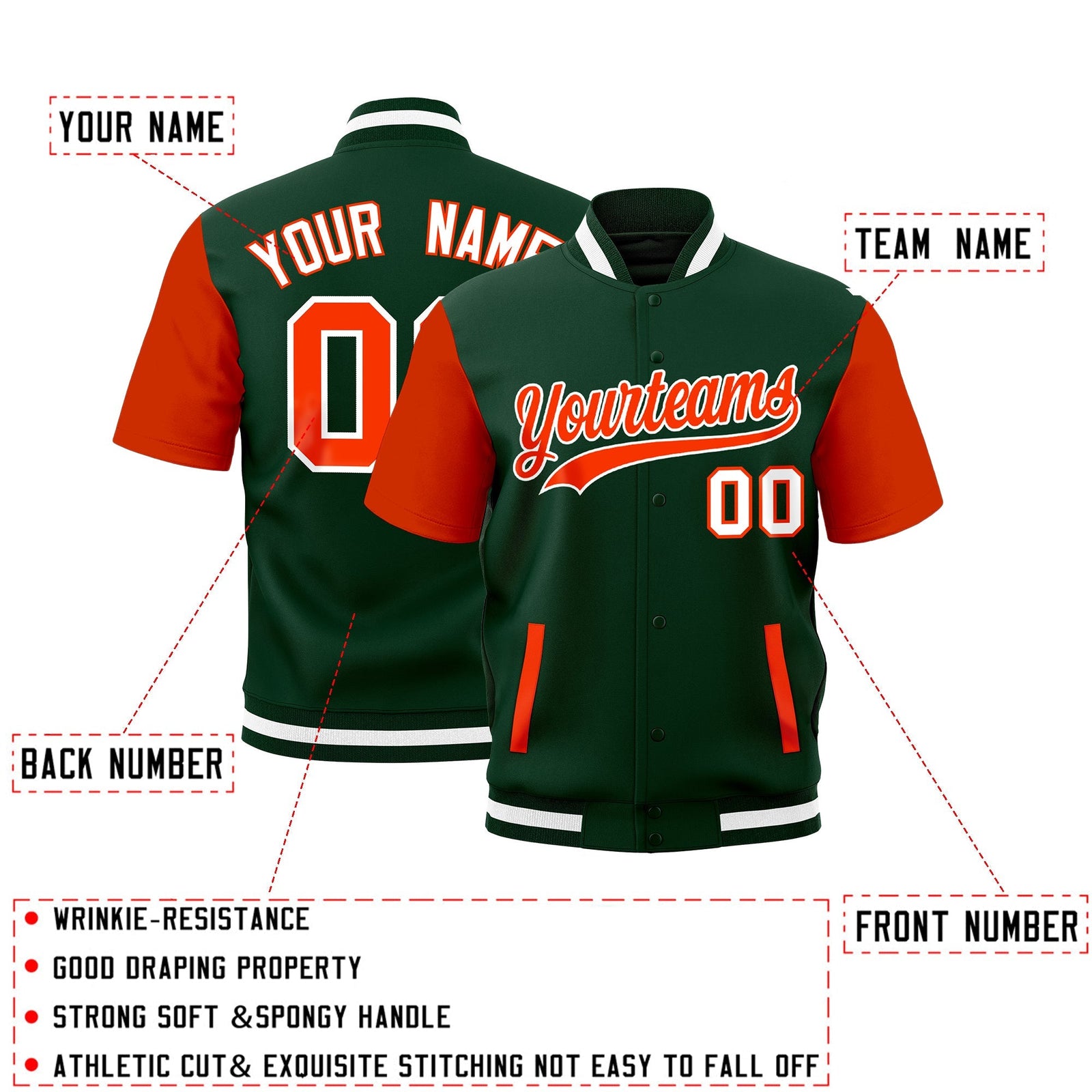 Custom Orange Green White Full-Snap Classic Style Jacket| KXKSHOP