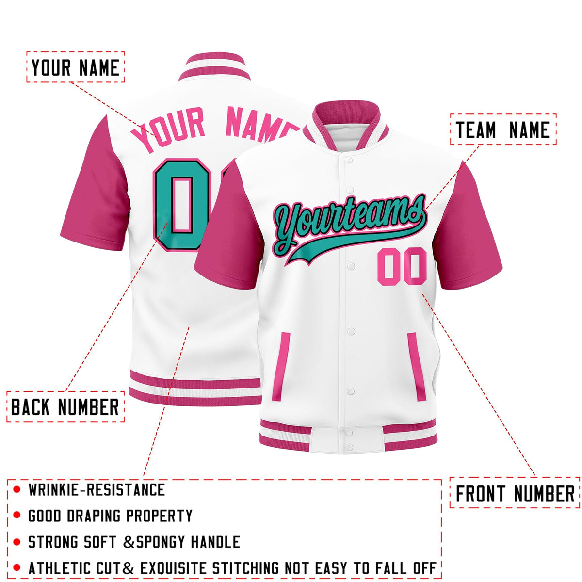 Custom Pink White Full-Snap Classic Style Jacket| KXKSHOP