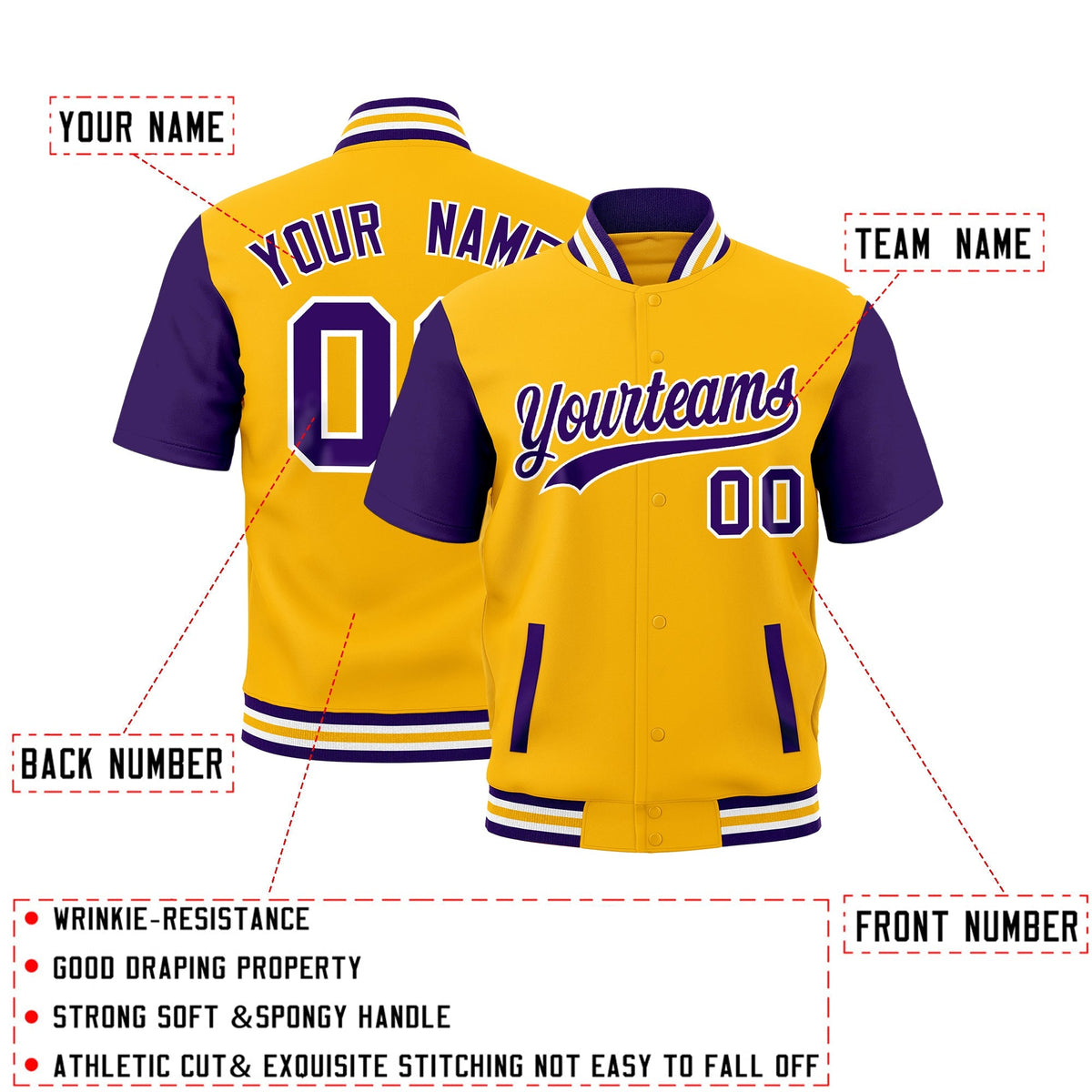 Custom Purple White Gold Full-Snap Classic Style Jacket| KXKSHOP