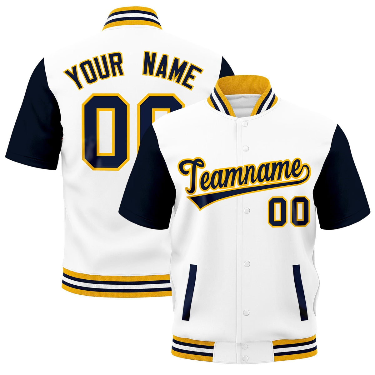 Custom Gold Navy White Full-Snap Classic Style Jacket| KXKSHOP
