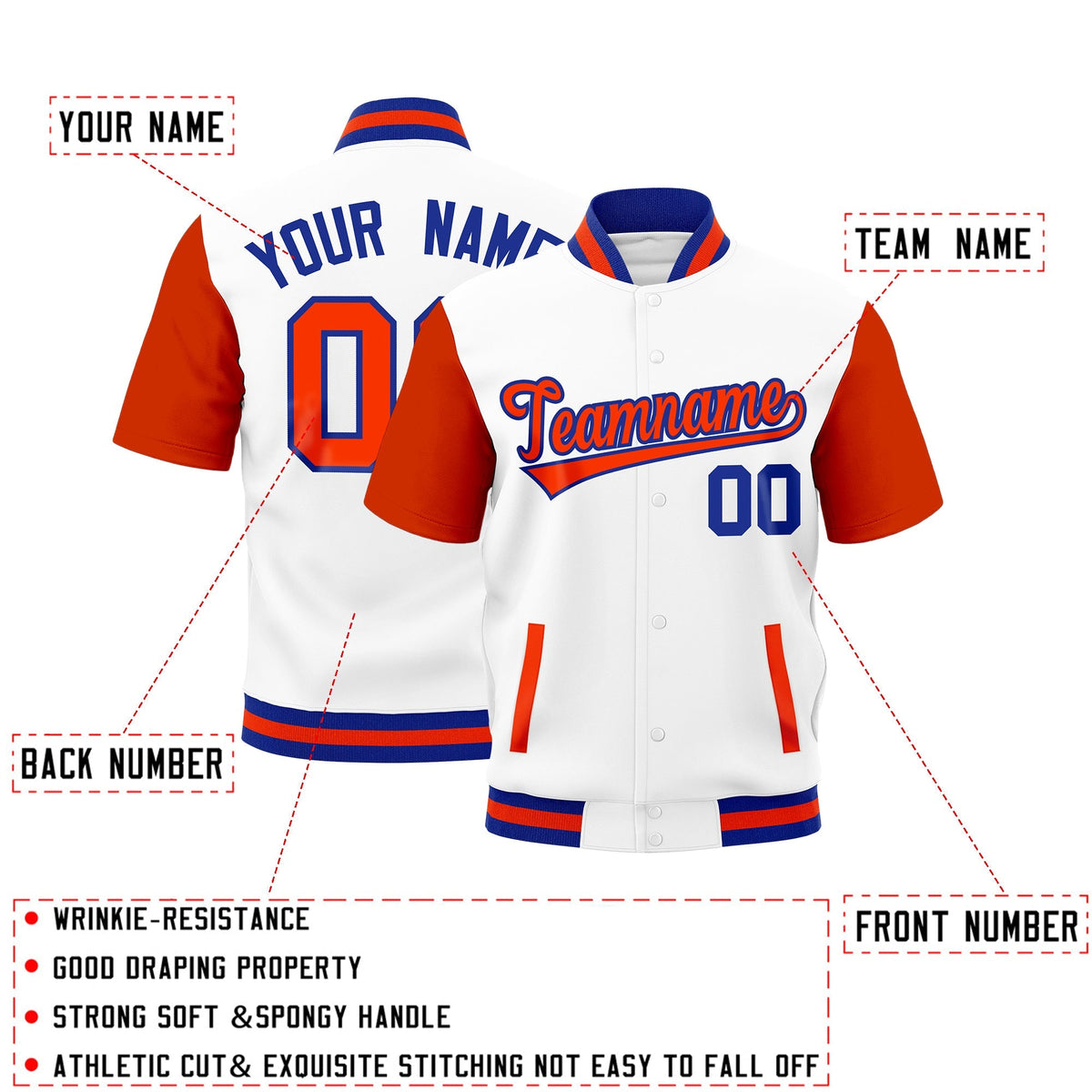Custom Orange Royal Blue Full-Snap Classic Style Jacket| KXKSHOP
