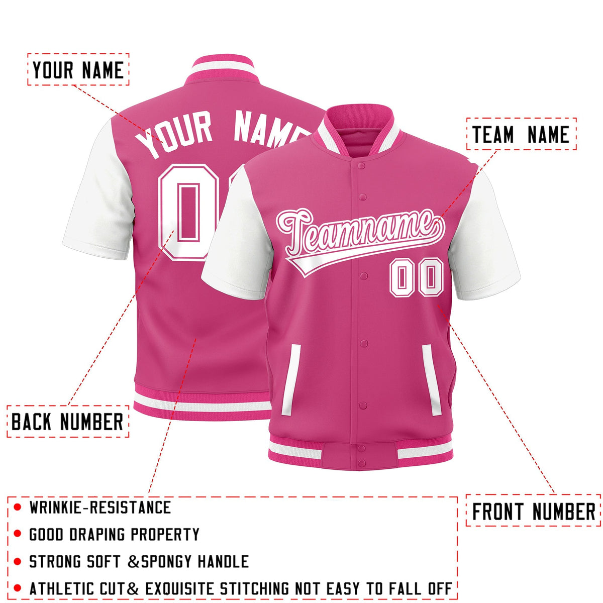 Custom White Pink Full-Snap Classic Style Jacket| KXKSHOP