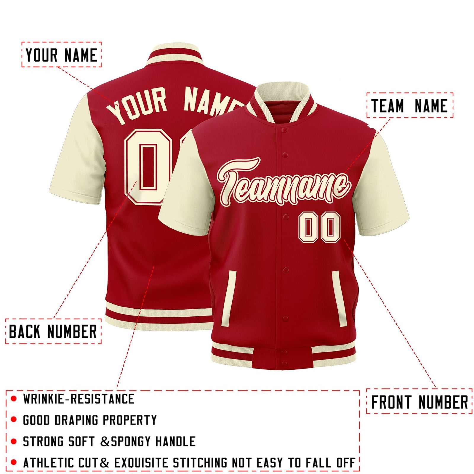 Custom Cream Red Full-Snap Classic Style Jacket| KXKSHOP