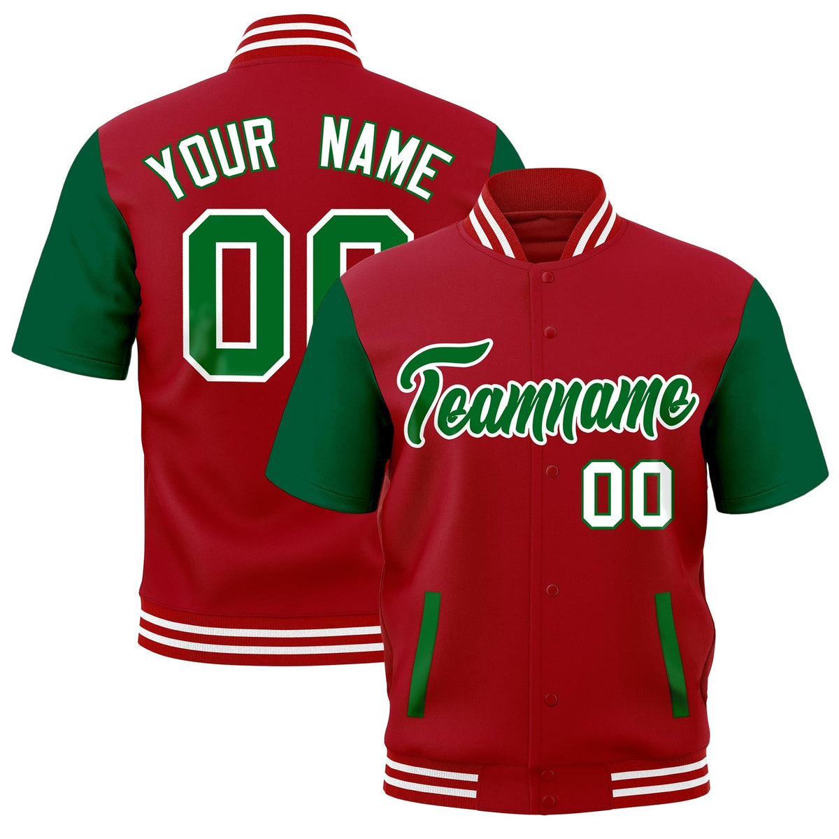 Custom Kelly Green Red Full-Snap Classic Style Jacket| KXKSHOP