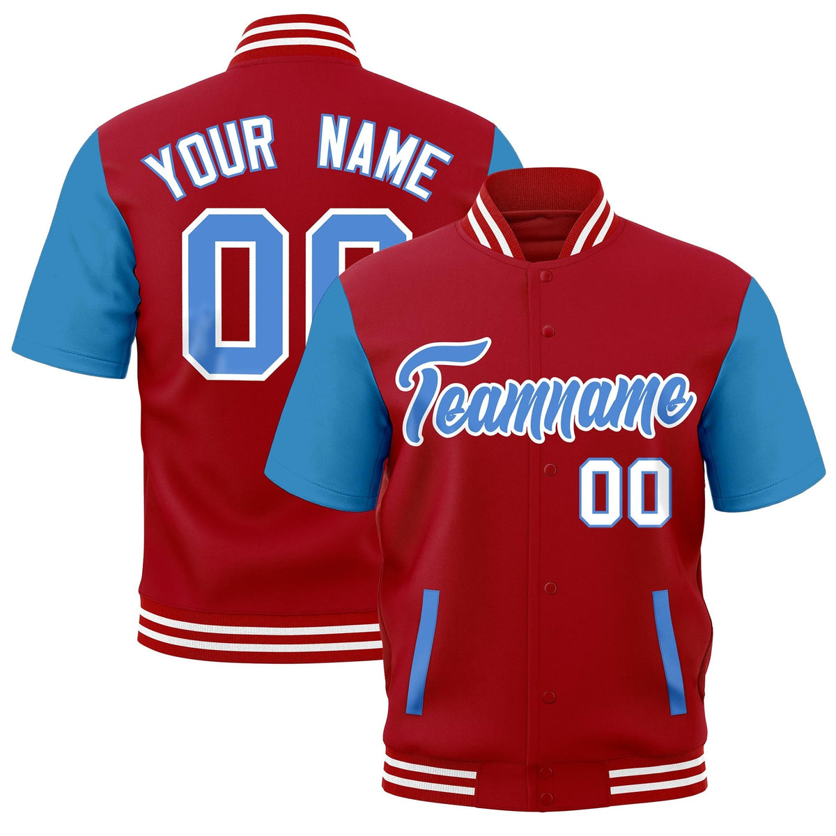 Custom Powder Blue Red Full-Snap Classic Style Jacket| KXKSHOP