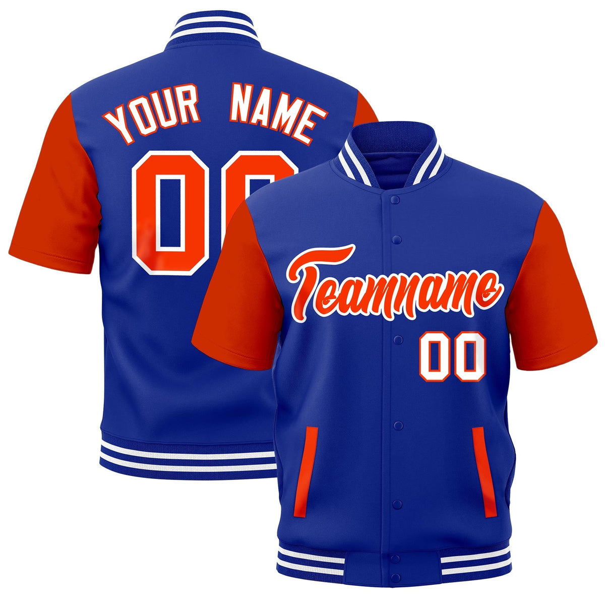 Custom Orange Royal Blue White Full-Snap Classic Style Jacket| KXKSHOP