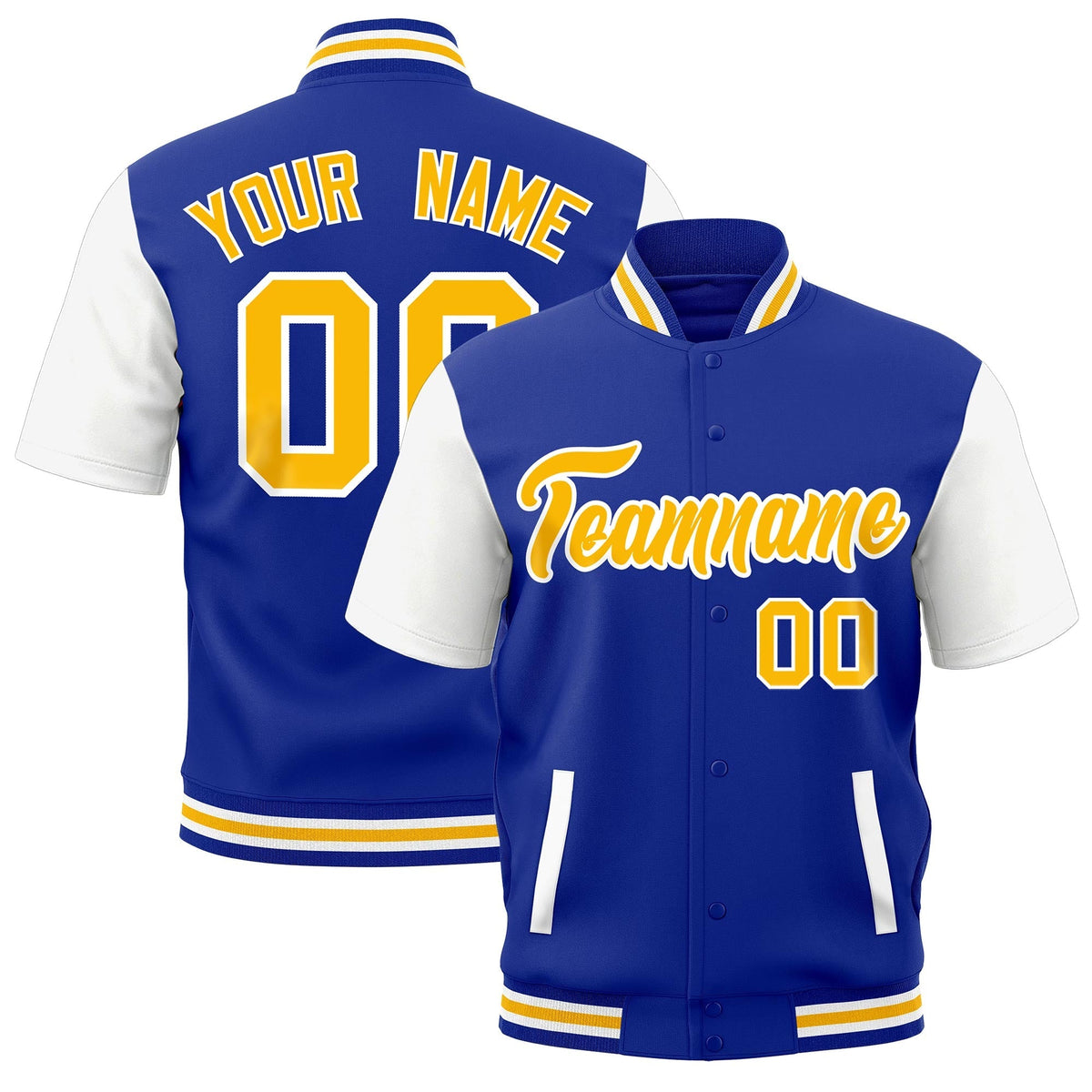 Custom White Royal Blue Gold Full-Snap Classic Style Jacket| KXKSHOP